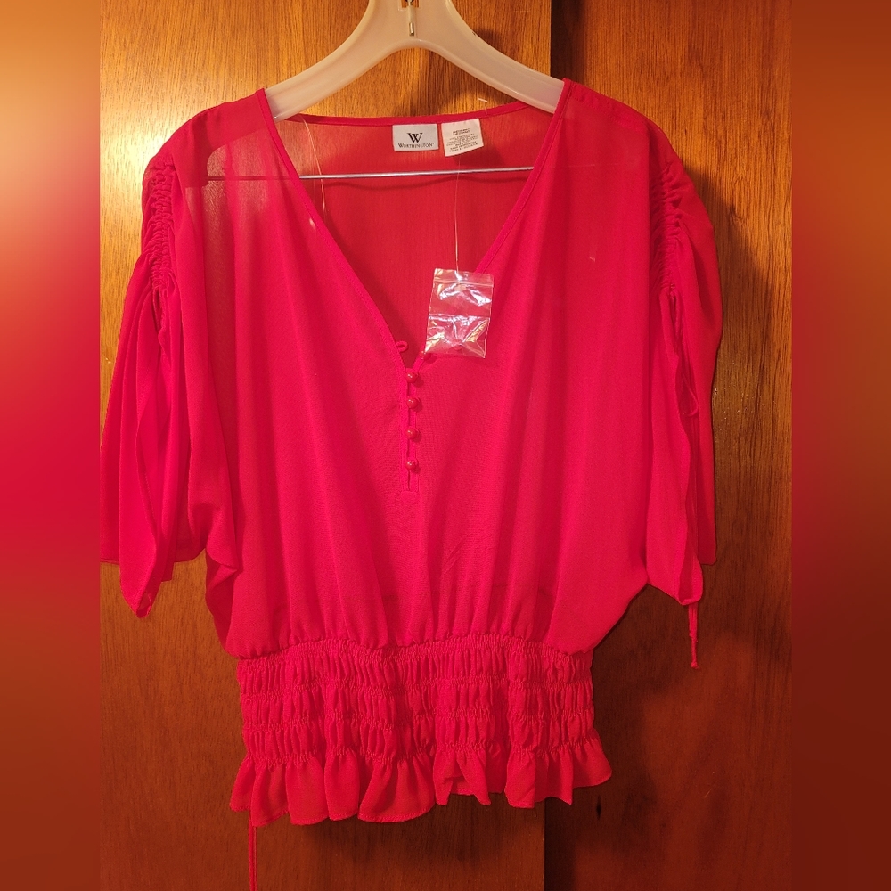 Worthington sheer red blouse